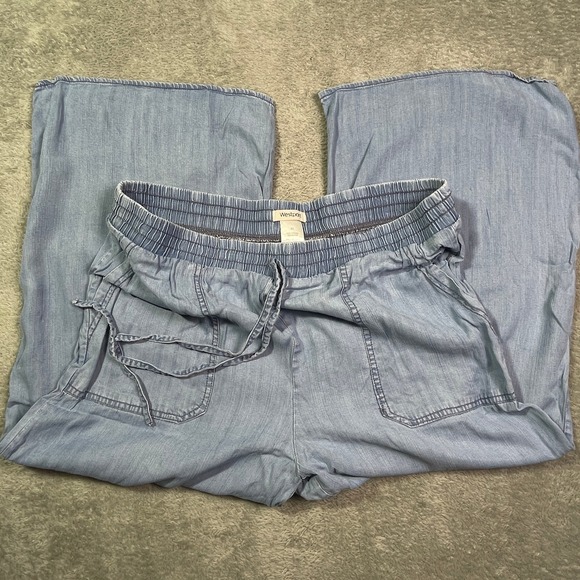 Westport Women's Blue Chambray Gaucho Pants Elastic Waist Drawstring Medium - Picture 1 of 10
